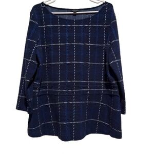 Navy Blue Plaid Women's Top by Ann Taylor XL